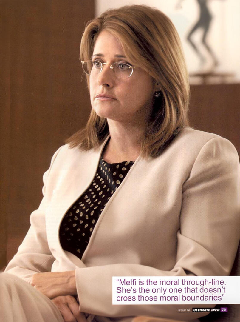 Magazine page from Ultimate DVD featuring a press still of Lorraine Bracco as Dr. Jennifer Melfi in The Sopranos.
