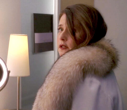 incredibly Close-up of Lorraine Bracco in a luxurious fur collar on Lipstick Jungle.