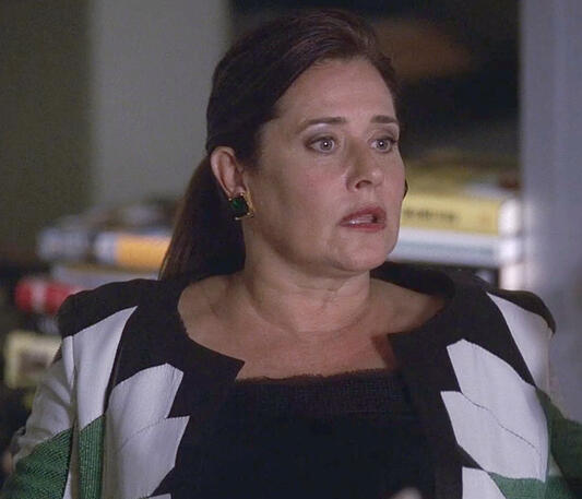 essay Lorraine Bracco in a patterned black and white jacket on Lipstick Jungle.