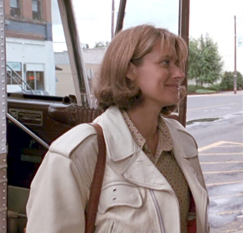 9 Lorraine Bracco as Bobbie stood by the bus smiling at Virgil before leaving from Talent for the Game.