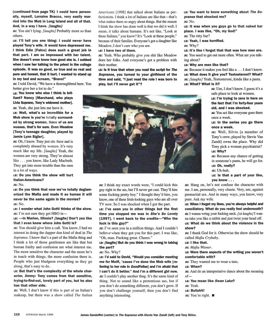 Magazine clipping interview text with Lorraine Bracco on her role as Delores del Ruby in Even Cowgirls Get the Blues. Text mentions director Gus Van Sant, co-stars Uma Thurman and John Hurt, and My Own Private Idaho.